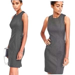 BANANA REPUBLIC Grey Button Detail Sleeveless Shift Dress Women's Size 12